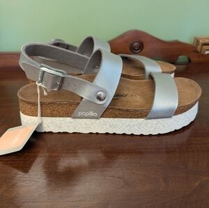 Papillio by Birkenstock Cameron Metallic Silver Double Strap Platform Sandals